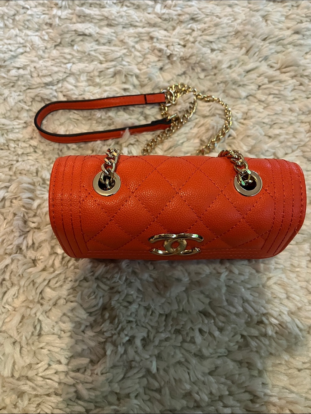 Orange Quilted Chain Crossbody Bag - Picture 4 of 6